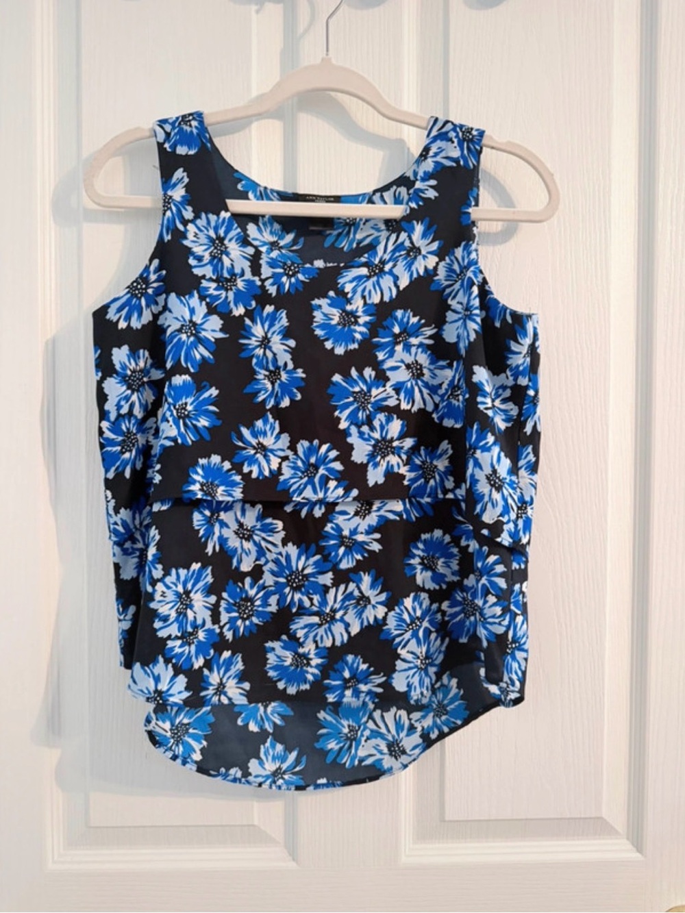 Ann Taylor Petite Blue Floral Layered Tank Top Size SP